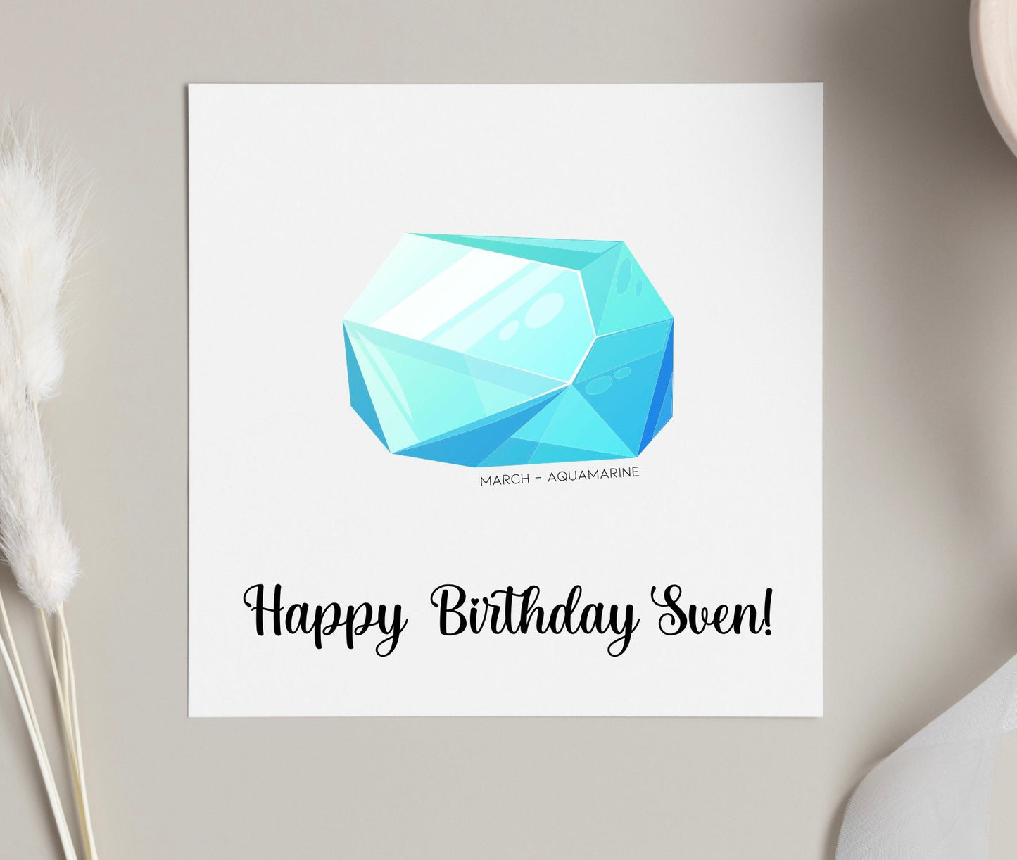 Birthstone birthday card, gemstone birth month card, personalise bday card for her, friends and family bday cards