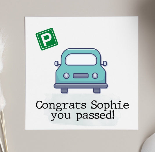 Congrats you passed your driving test card, personalised drivers test greeting card for friends and children, well done passed practical tes