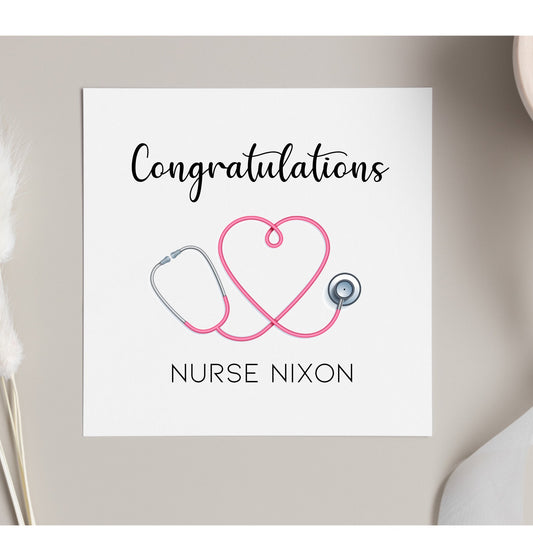 Nurse graduation card, Congratulations on new nursing job, personalised, stethoscope card, NHS nurse card,
