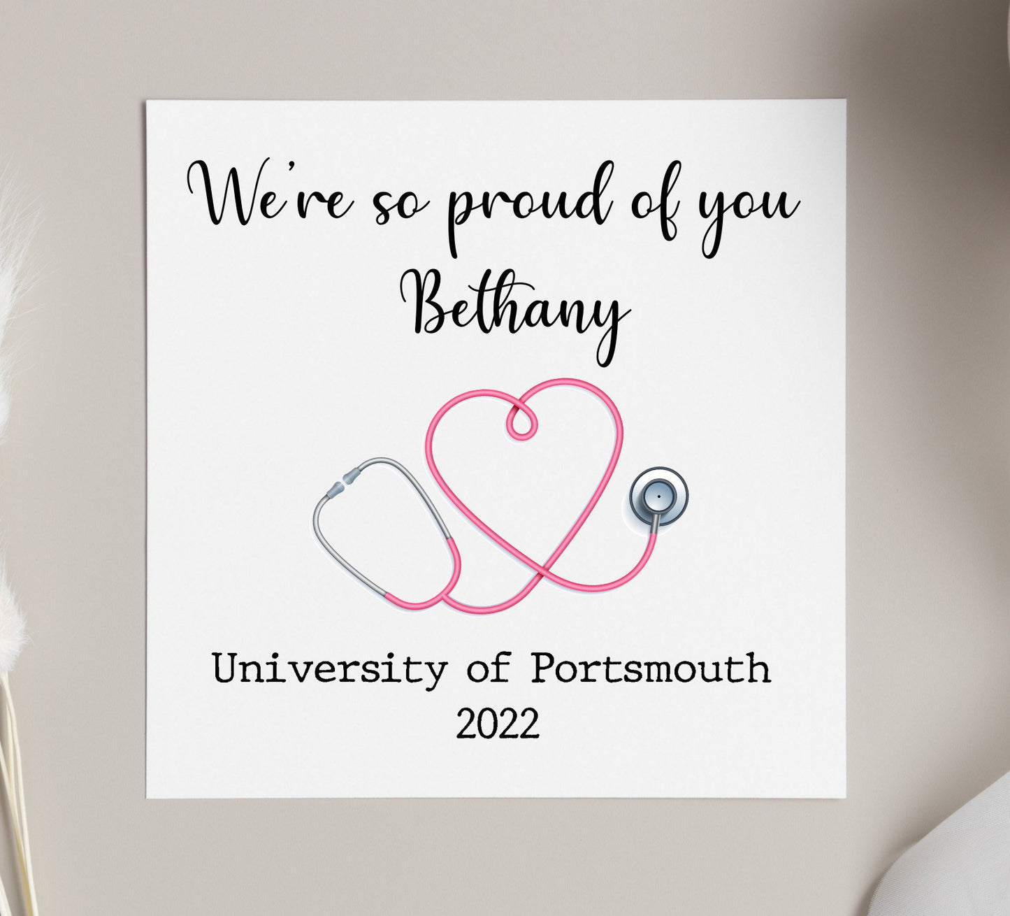 Nurse or doctor graduation card, Congratulations on graduating, personalised uni card, stethoscope card for newly qualified nurse and doctor