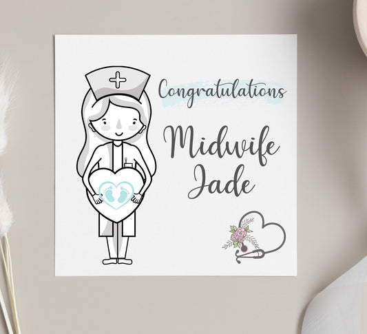 Congratulations on first midwife job, personalised midwife card, card for newly qualified midwife first NHS job