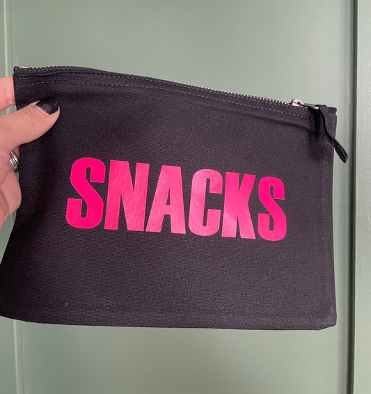 Snack bag, travel snacks pouch, black handbag organiser, gift for mums, mum present, kids snack bag, gift for him, food storage