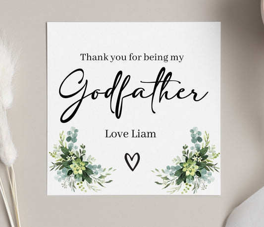 Godfather card, thank you for being my Godfather, will you be my Godfather, personalised godparent cards