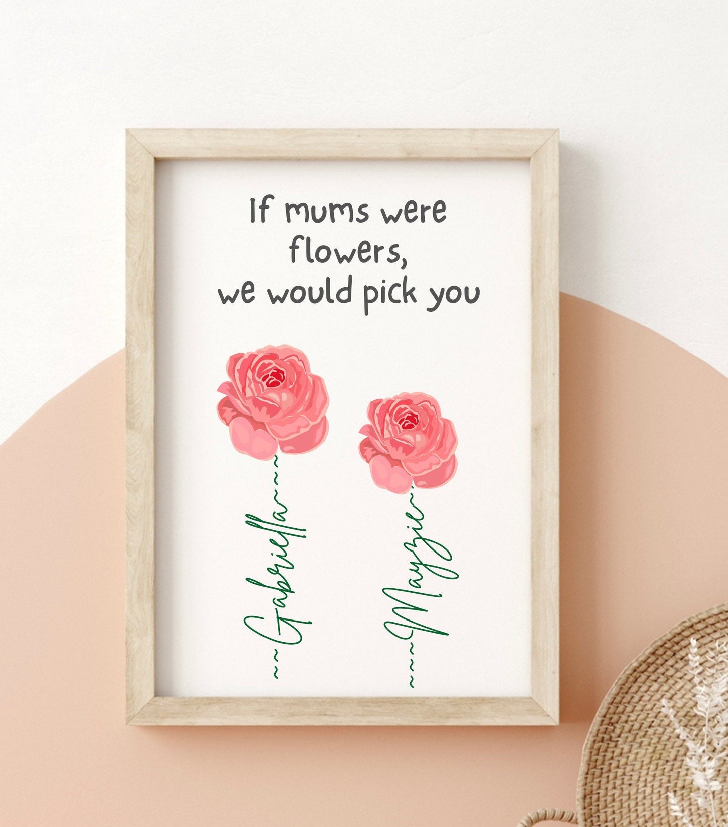 Personalised Mother’s Day gift, Pink rose prints, if mums were flowers we would pick you,  Gifts for Mum, stepmum and grandma