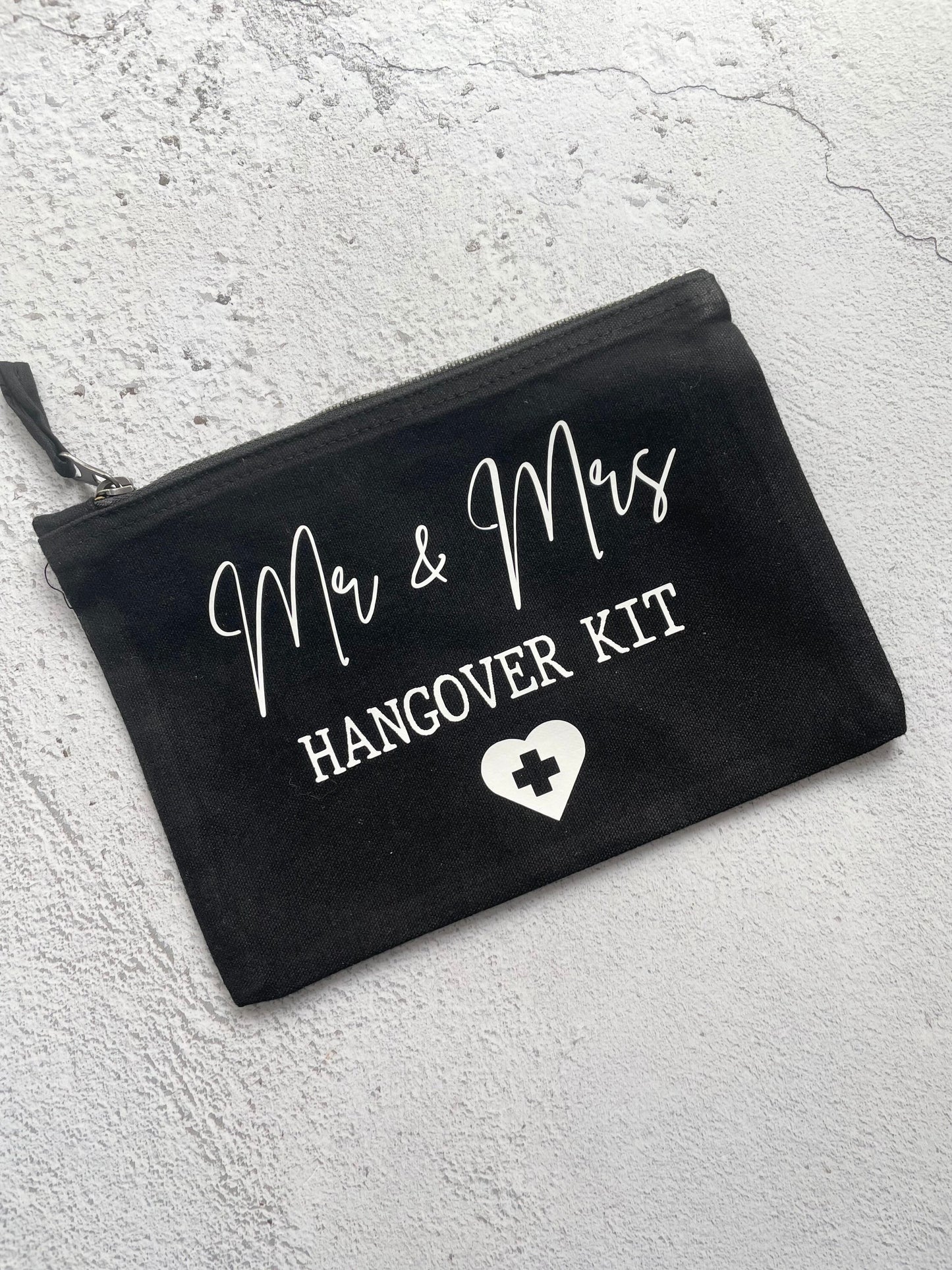 Mr & Mrs Hangover kit, newlyweds hangover pouch, morning after the wedding gift for bride and groom for wedding day hangover