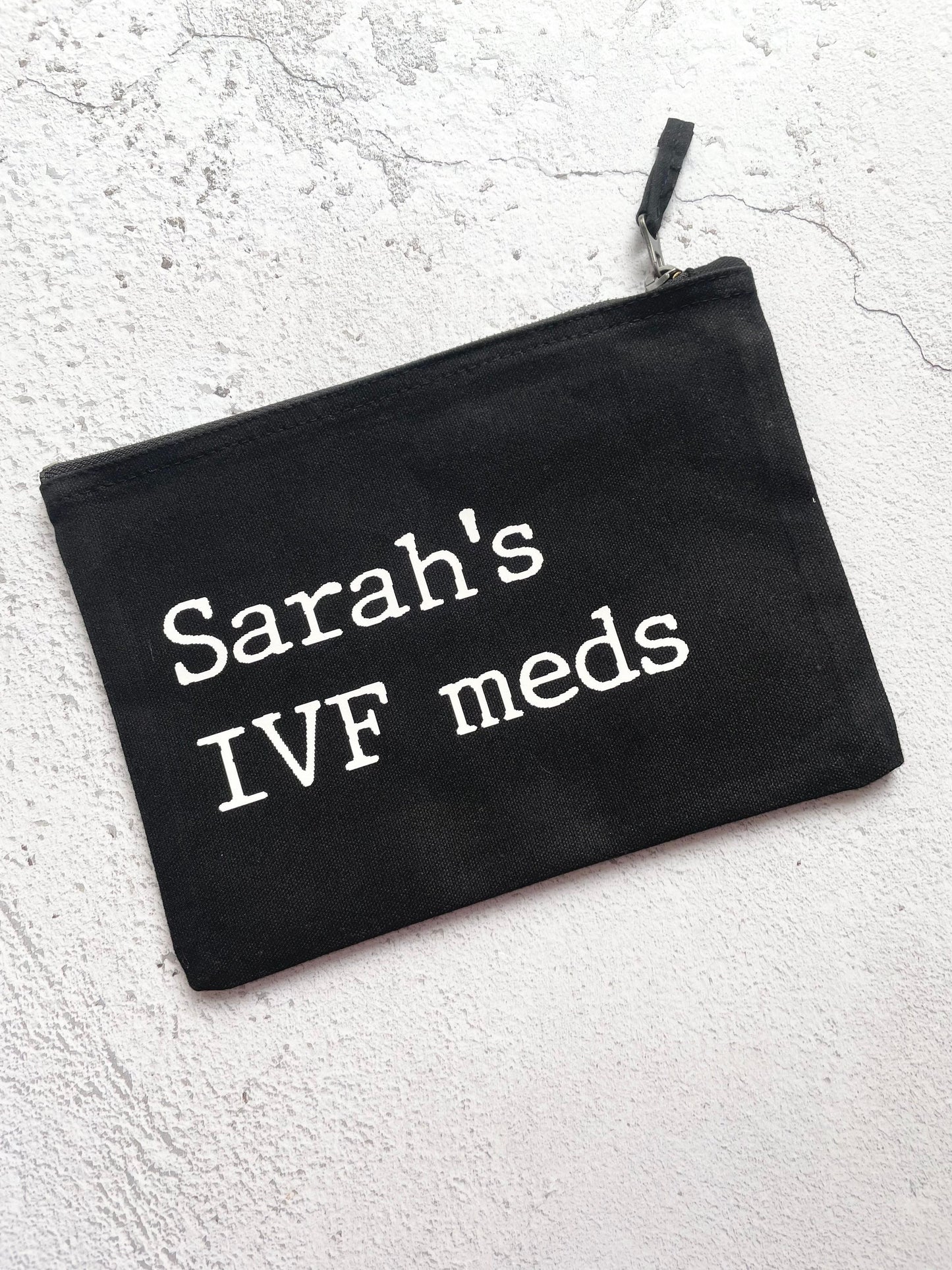Personalised IVF meds bag, ivf shots case, travel case for ivf tablets, baby making meds case.