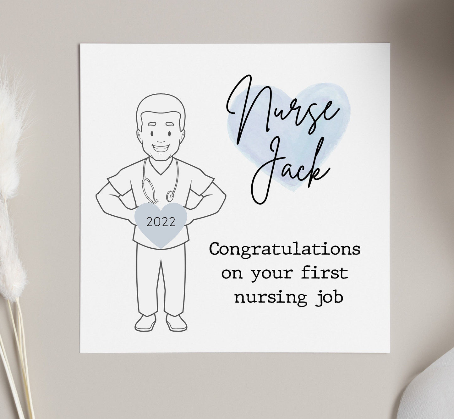 Congratulations on first nursing job, personalised male nurse card, card for newly qualified man nurse first NHS job, nursing graduation