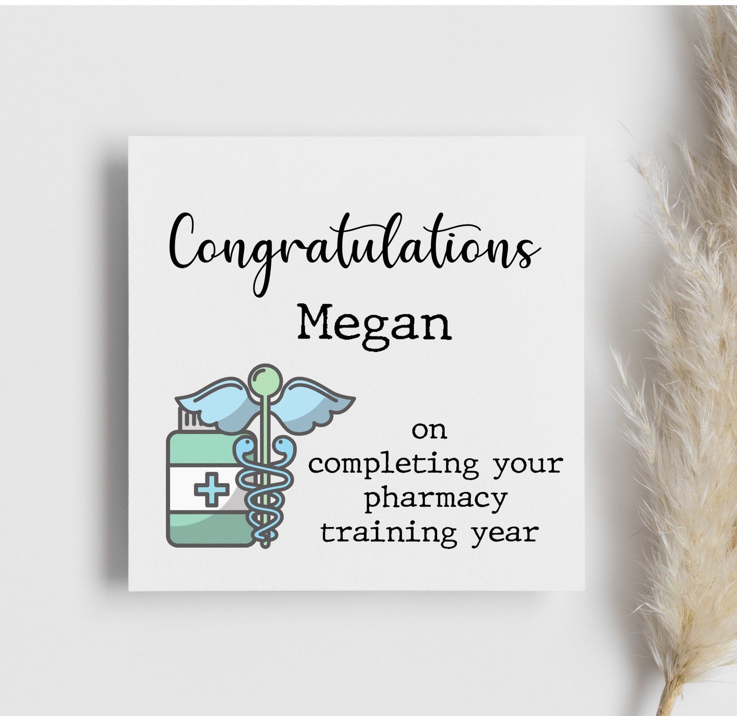 Congratulations on passing pharmacy Pre-reg training and exam,personalised pharmacist card, card for newly qualified pharmacy staff NHS