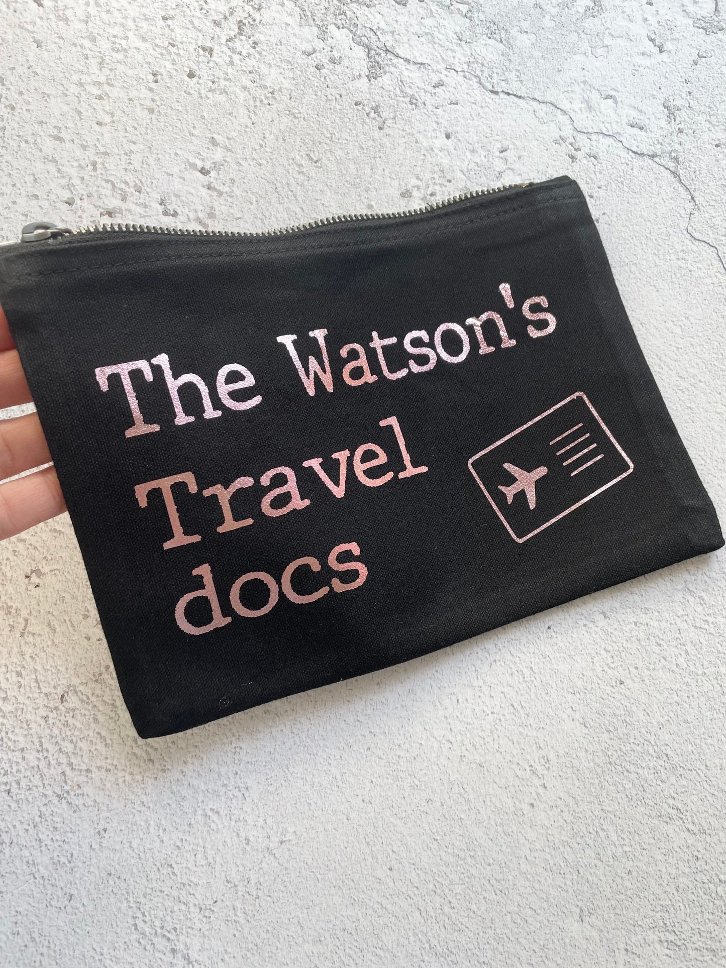 Personalised travel document pouch, passport and visa case, travel insurance docs holder, family travel docs case, holiday organisation