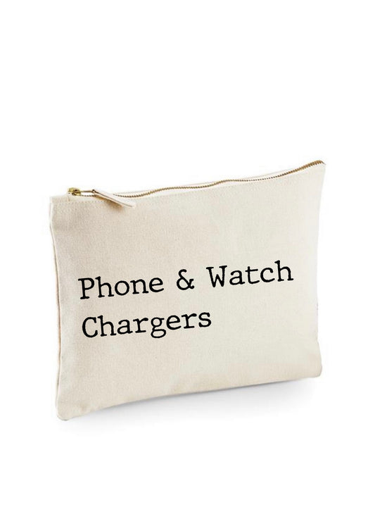 Phone and watch charger pouch, charger cable organisation, bag for mobile and smart watch cables, travel cases, Father’s Day gifts