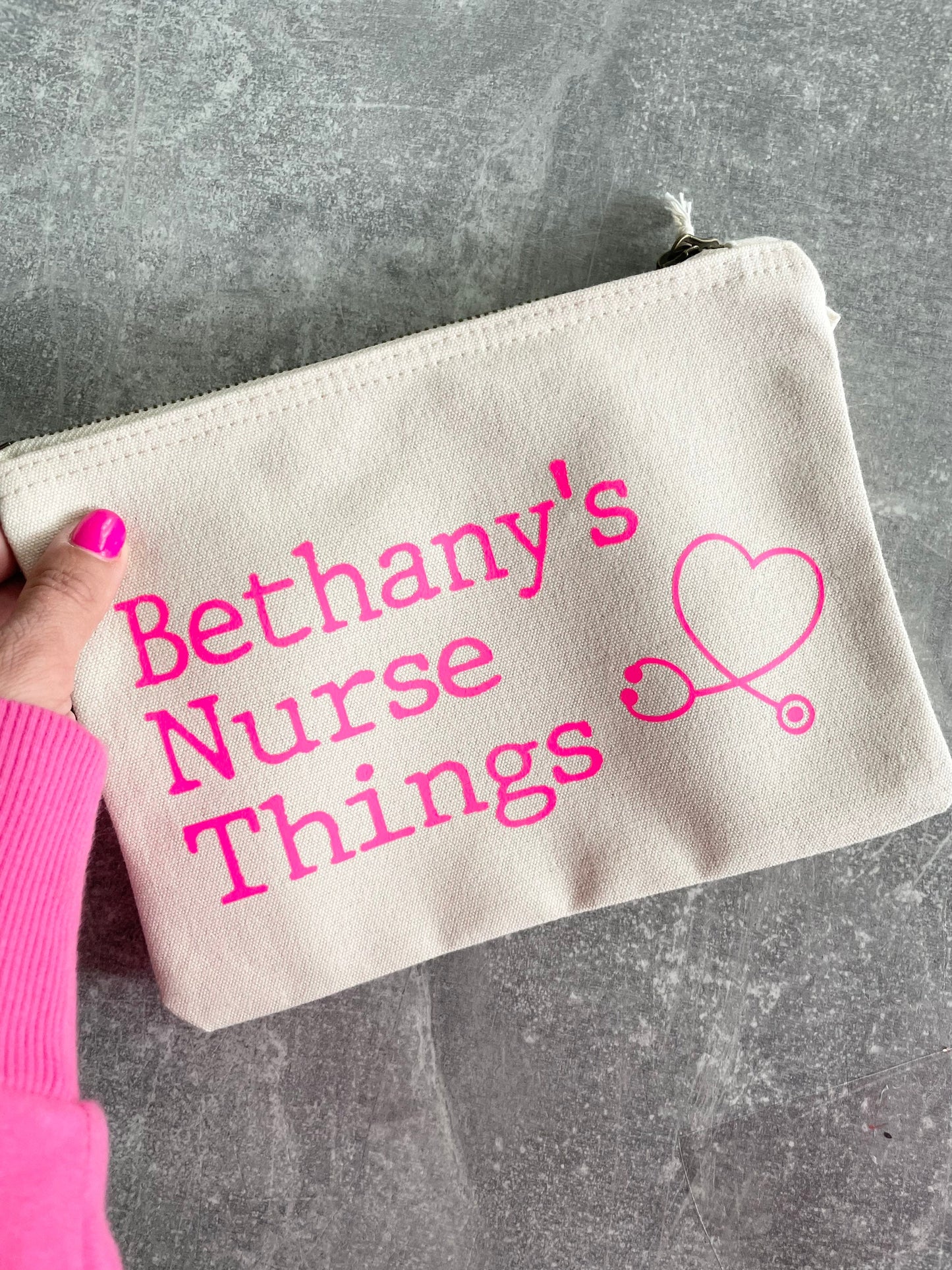 Nurse things pouch, personalised nursing graduation gift, nurse colleague present, new nurse job present