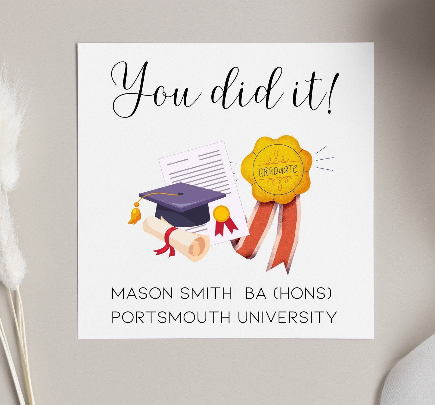 Personalised graduation card, Congratulations on graduating university card, graduation cap design card
