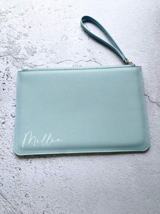 Baby blue clutch handbag, personalised Bridesmaid or maid of honour gift for wedding day, holiday evening handbags
