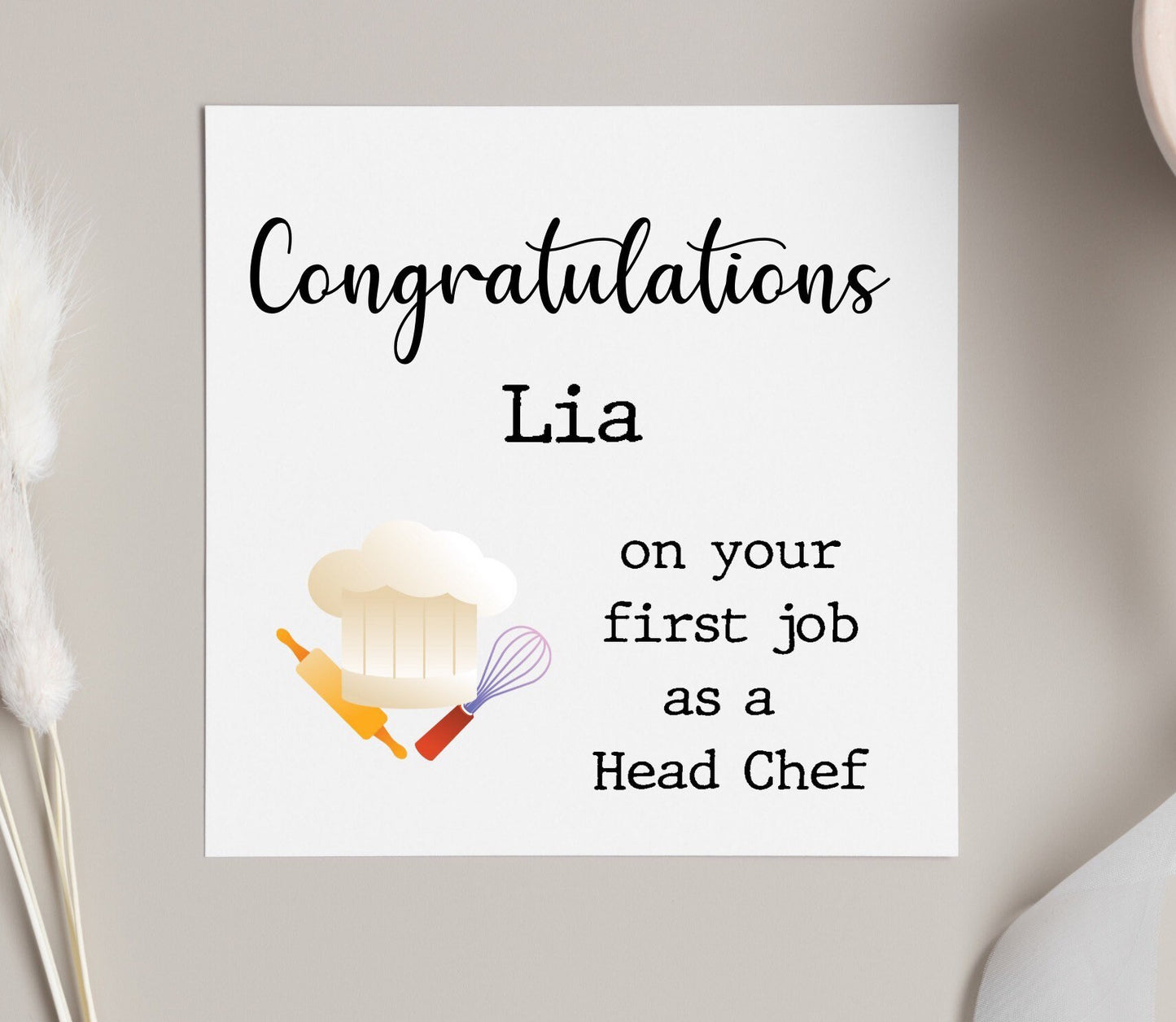 Congratulations on first head chef job, personalised new chef card, card for newly qualified chef, Michelin chef job, desert chef, baker