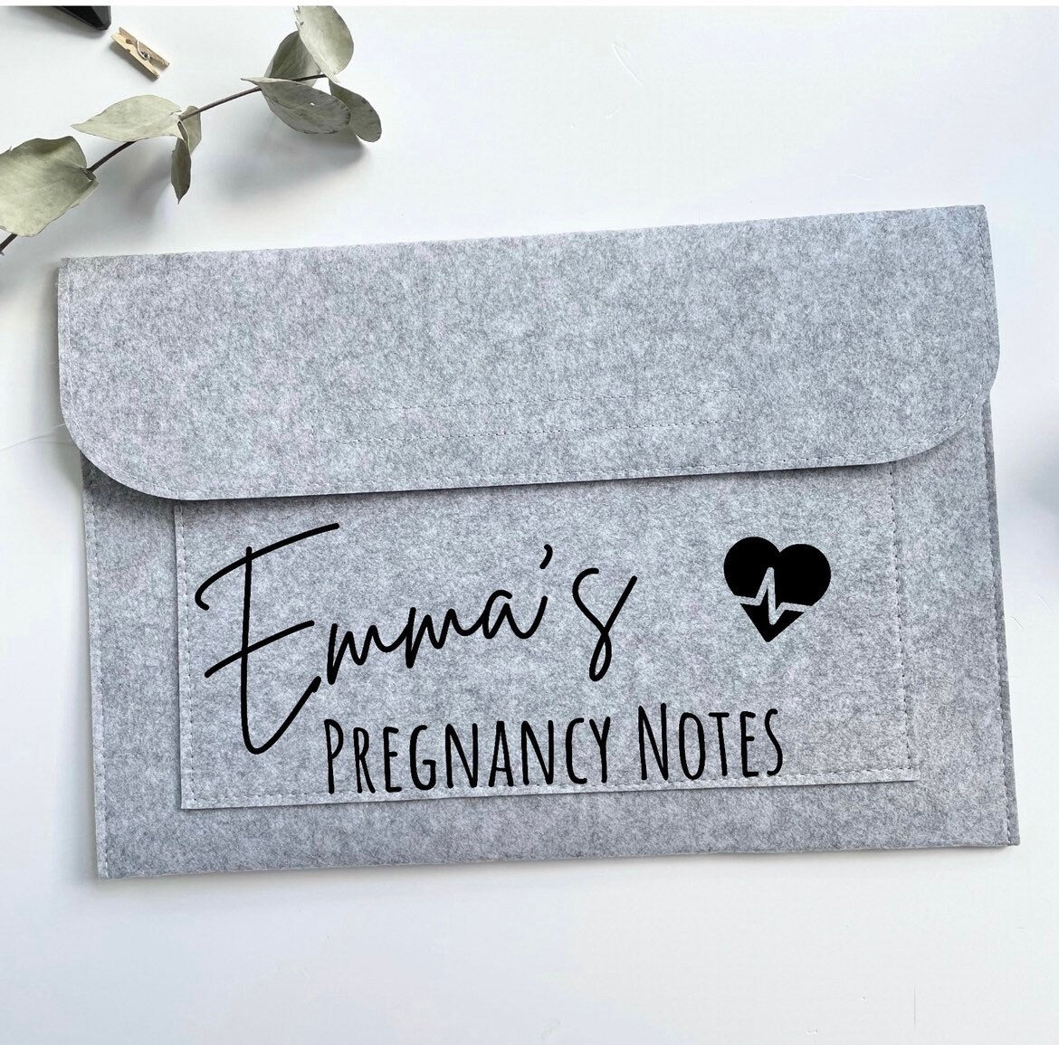 Pregnancy notes folder, personalised case to hold all pregnancy files and forms for new mum to be present