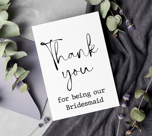 Thank you for being our Bridesmaid card, wedding thank you cards, thanks best man groomsmen card, thank you from bride and groom