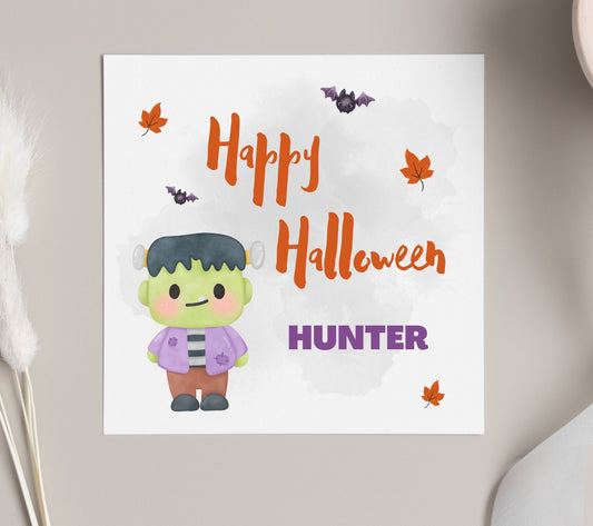 Children’s Happy Halloween card, personalised Halloween 2023 card for baby boy, child and grandchildren