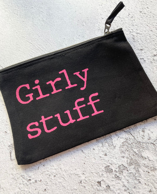 Girly stuff pouch for period sanitary products to keep in school or work bag, daughter period package, pads and tampons storage bag