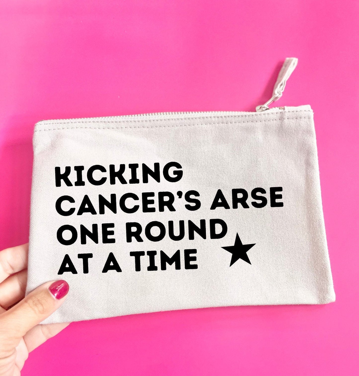 Kicking Cancer’s Arse pouch, chemo meds bag for travel and holidays, case for all chemo stuff and hospital letters and records