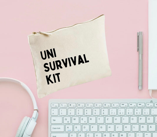 Uni survival kit pouch, good luck at university present for son or daughter, uni essentials, first year of high school gift