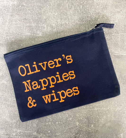 Personalised Nappies and wipe pouch, baby changing bag organiser, new baby gift for mum, baby shower gifts