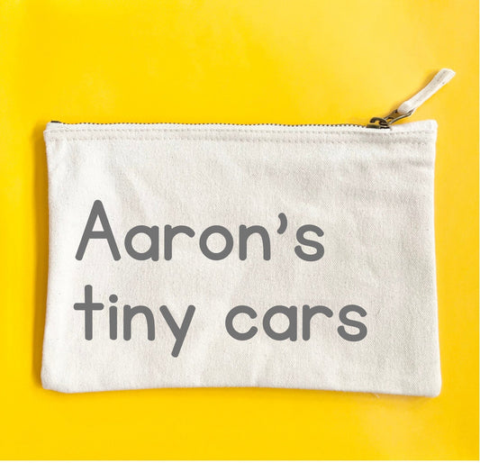 Personalised toy car pouch, tiny car carry bag for children, kids stocking filler presents, Christmas gift idea for grandchildren