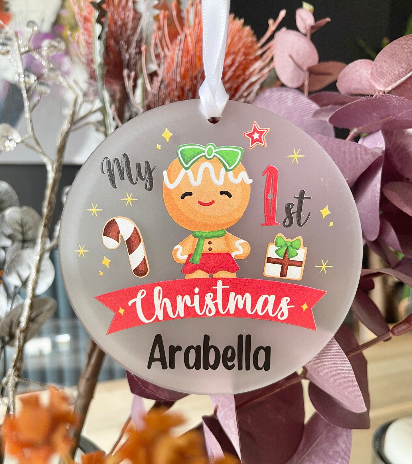 Baby first Christmas 2022 personalised tree decoration, gingerbread girl Xmas bauble, newborn Christmas present ideas