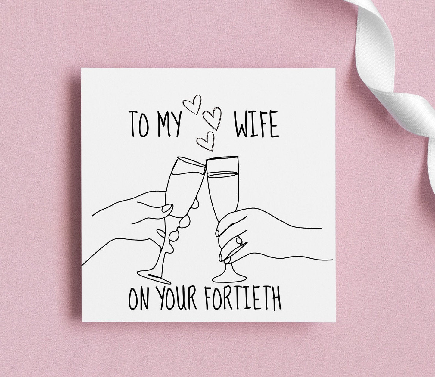 To my wife on your 50th birthday card, happy 40th greeting card for husband or wife, age birthday cards, milestone bday, monochrome cards