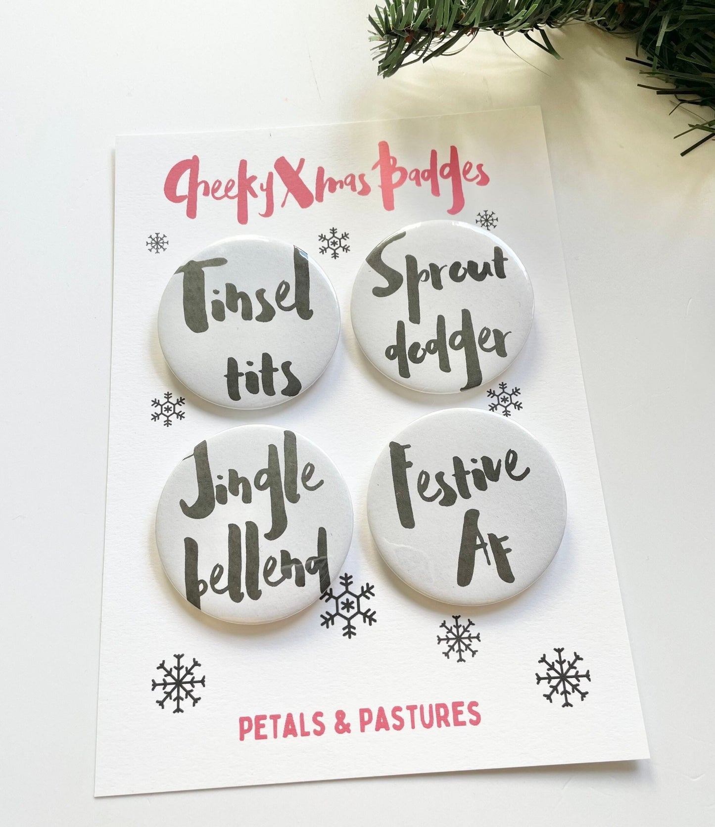 Cheeky Christmas badge pack, 58mm Xmas badges for adults, rude Christmas office party favours, diy Christmas cracker fillers,