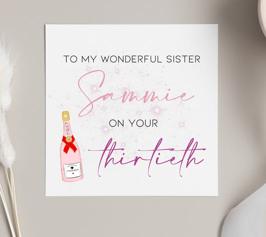 To my sister on your thirtieth birthday card, personalised greeting card for big birthdays, 60th, 70th, 80th card for mother grandma nanny