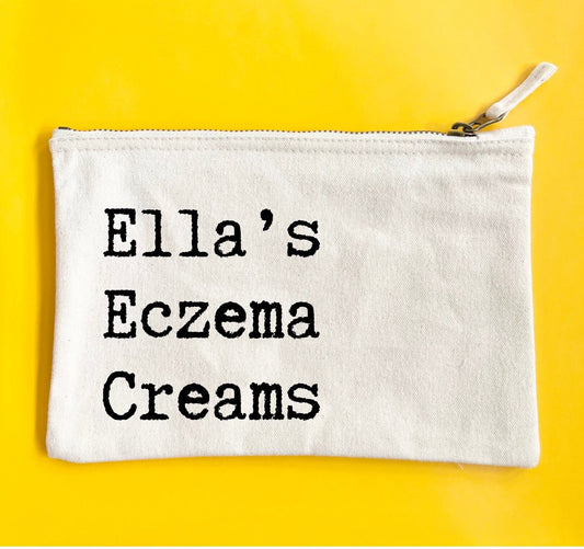 Eczema cream pouch, cotton case for storing tablets, medicines, ointments for eczema sufferers. Medication storage