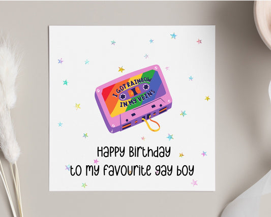 Happy birthday favourite Gay boy, lesbo birthday, novelty card lesbian couple card, LGBTQ cards, gay birthday card, rainbow in my veins