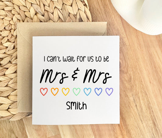 I can’t wait for us to be Mrs & Mrs card, lesbian couple pop card, LGBTQ cards, personalised gay engagement cards. Wedding countdown card