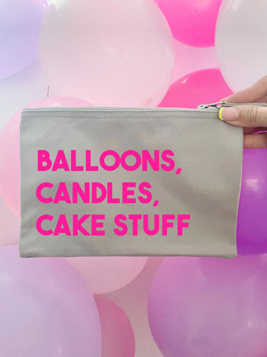 Balloons, candles cake stuff case, birthday cake candle storage, cotton pouch to store party cake toppers decorations