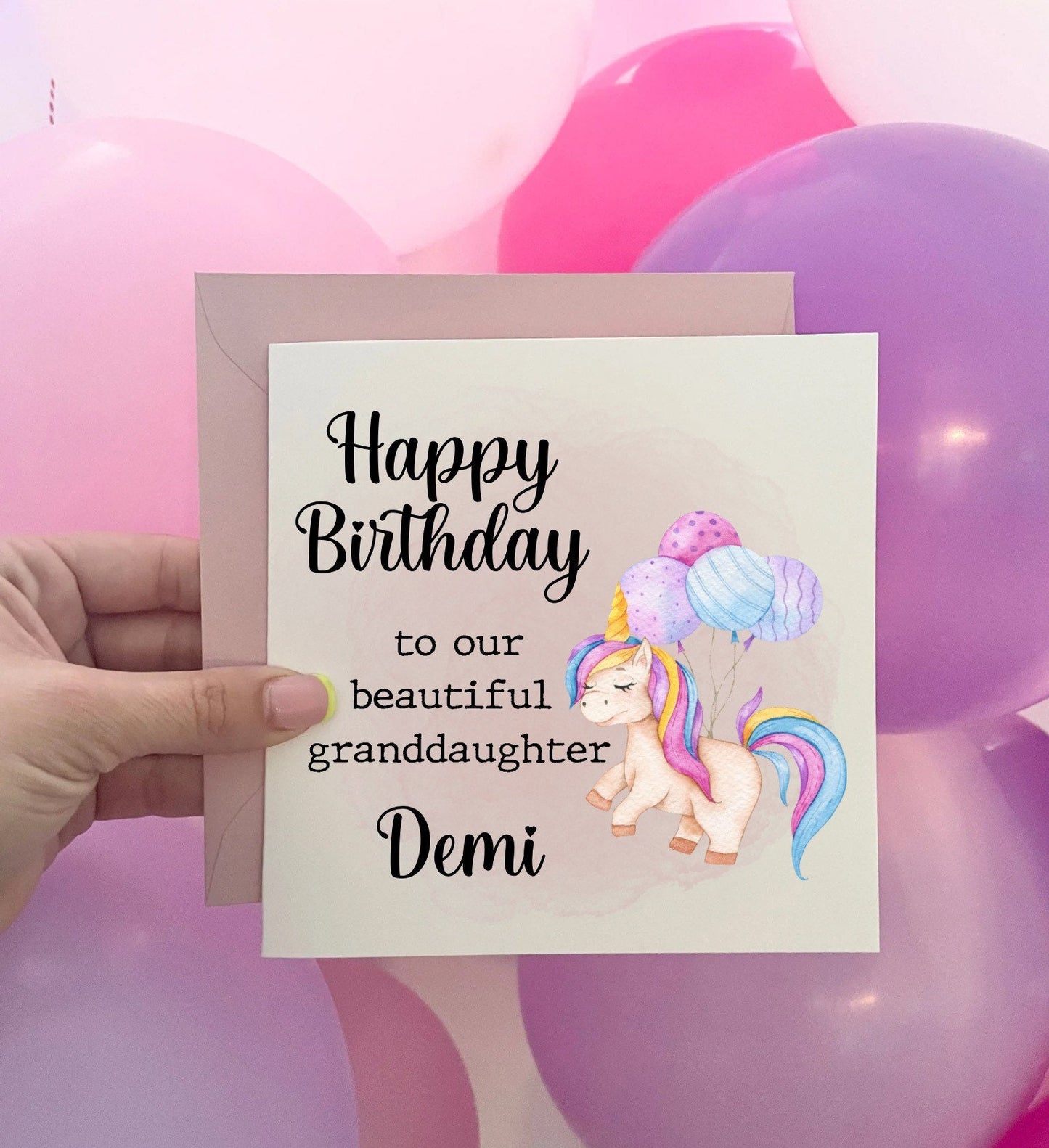 Unicorn birthday card, personalised birthday cards for girls, niece, daughter and granddaughter birthday cards