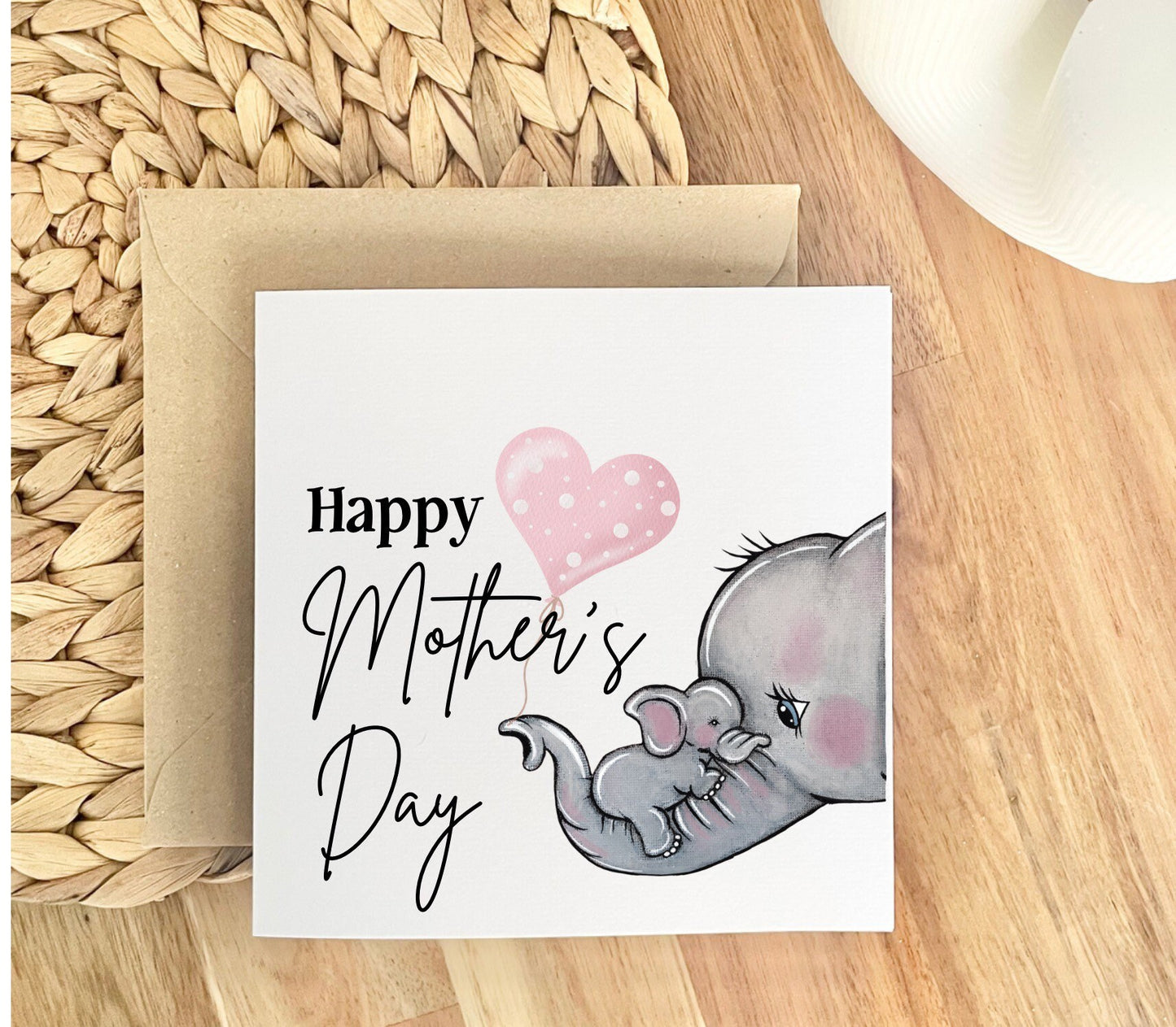 Happy Mother’s Day card, mum and baby elephant card for Mother’s Day from children, greeting card for grandma nanny