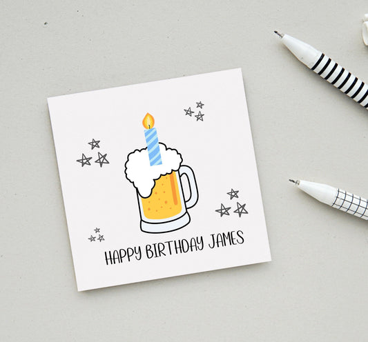 Personalised birthday Card for boyfriend, husband, brother, son, dad. Birthday beer greeting card for men family and male friends