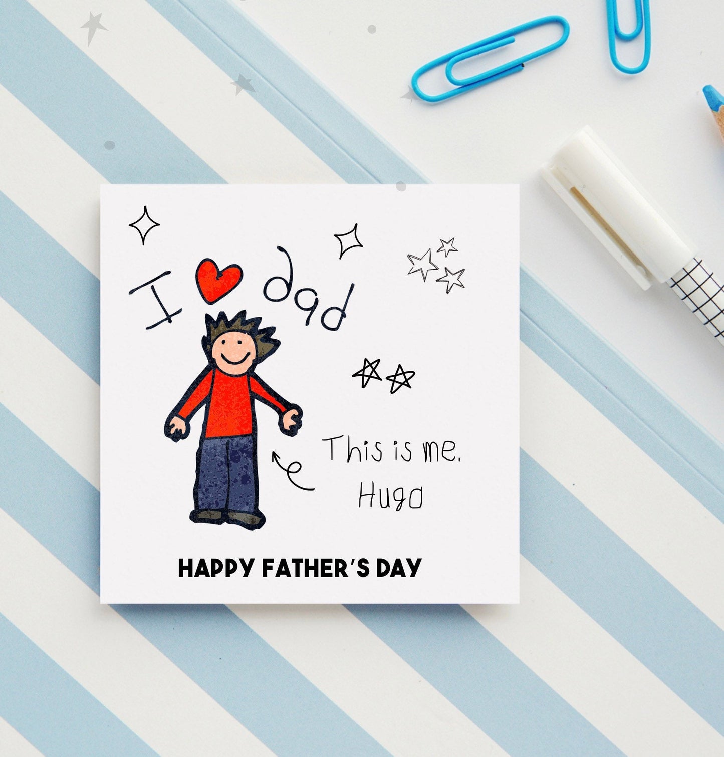 I love dad card for Father’s Day, greeting card for dads from Child/ toddler. Personalised doodle kids theme card for daddy