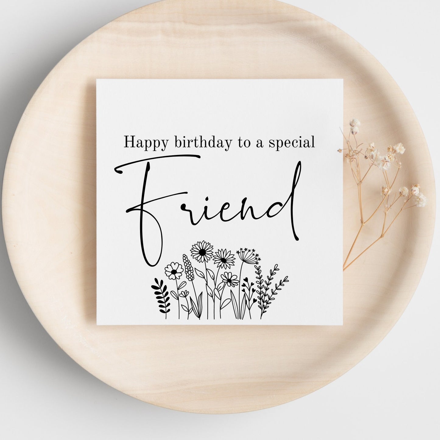 Friend birthday card, happy birthday to a special friend, bestie bday card, work wife birthday, floral monochrome greeting card