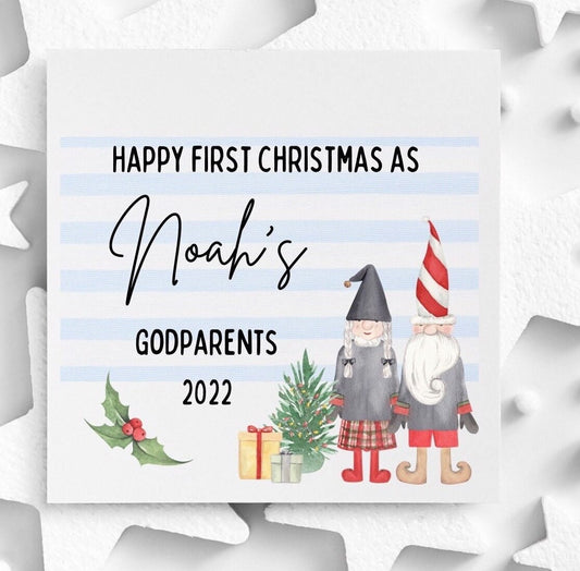 Happy first Christmas as Godparents card, Godmother & Godfather Xmas cards from baby born in 2023