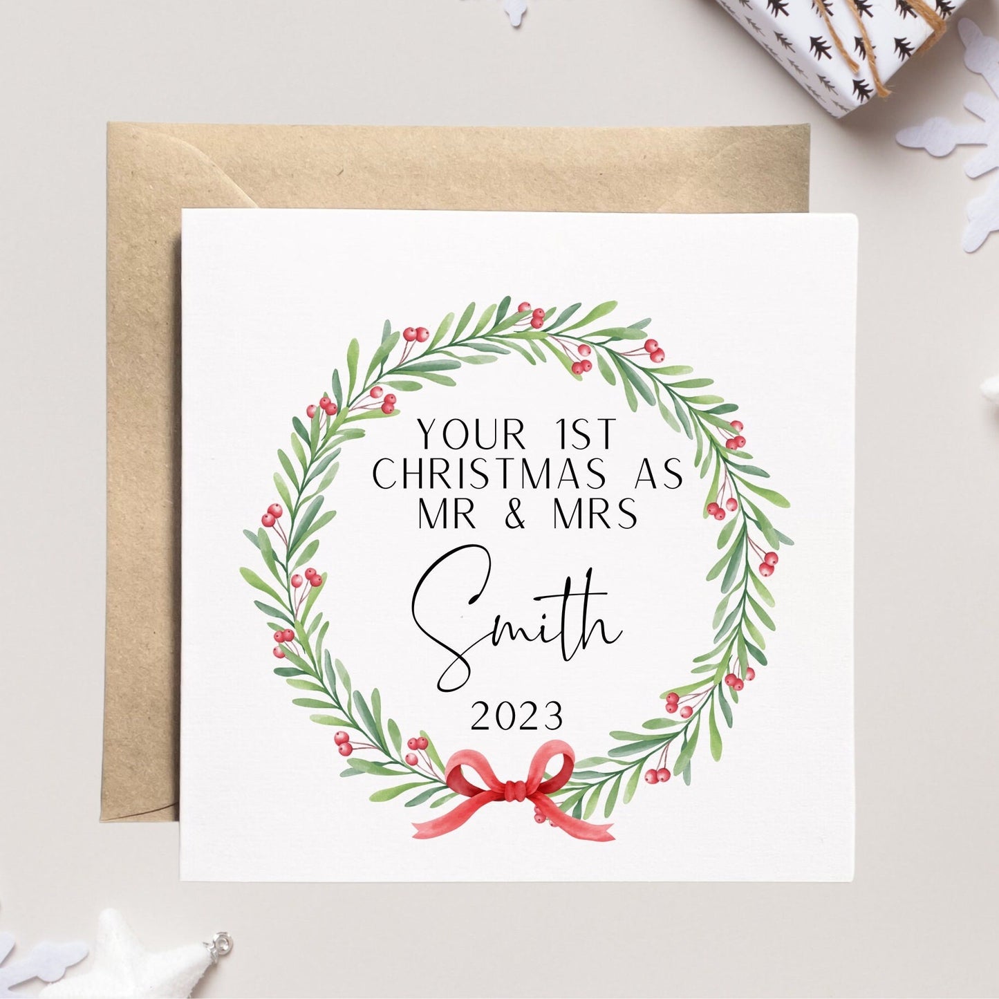 Your first Christmas as Mr & Mrs card for newlyweds of 2023, personalised 1st Xmas married card, daughter/son first year married