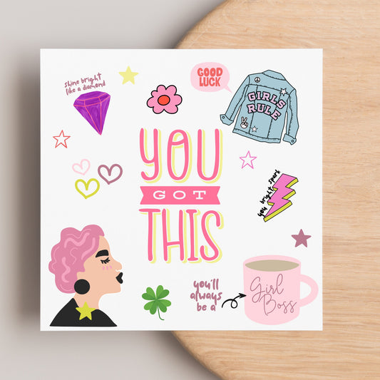 You got this! Good luck card, new job card, promotion, bestie leaving, friend, colleague promoted to boss, card for boss /manager,girls rule