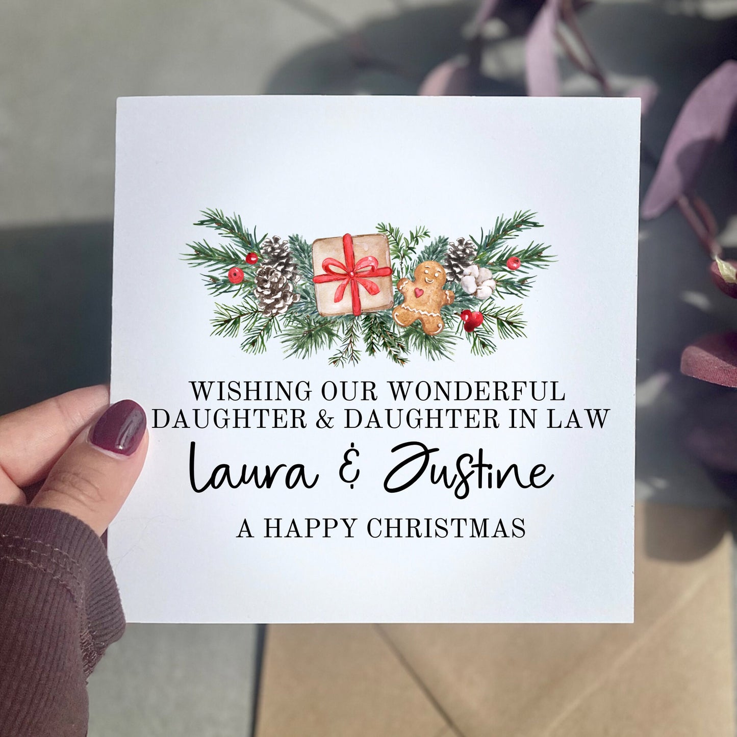 Daughter & Daughter in law Christmas card, personalised Christmas card for daughter and her wife, LGBTQ Christmas cards