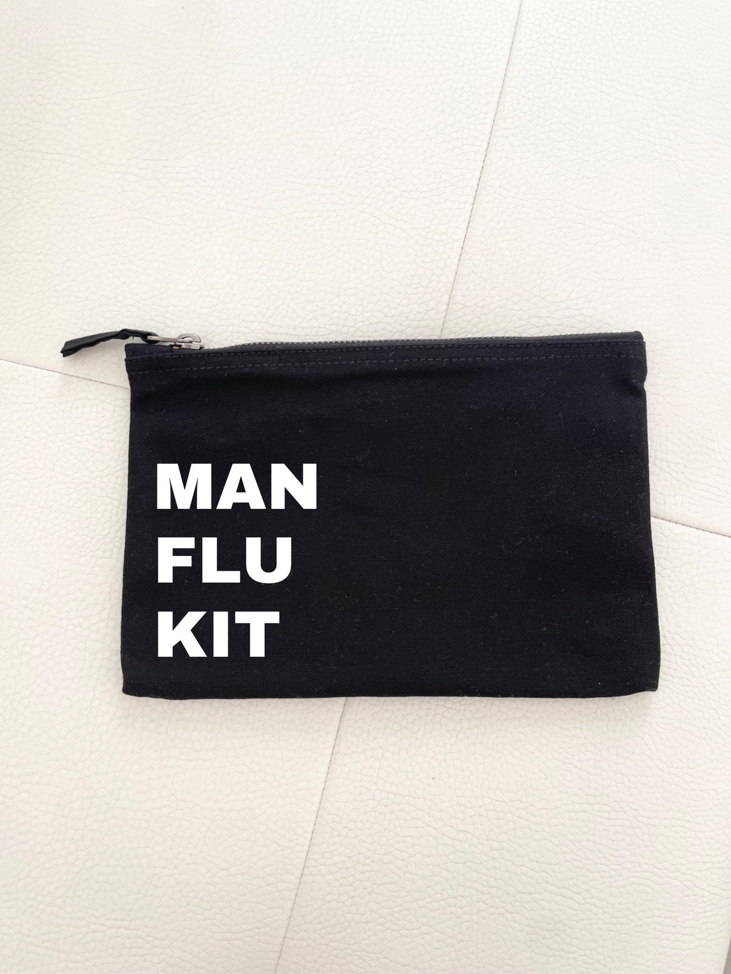 Man flu kit, cold and flu medication case, man flu essentials, jokey presents for men, cheeky stocking fillers for male friends colleagues