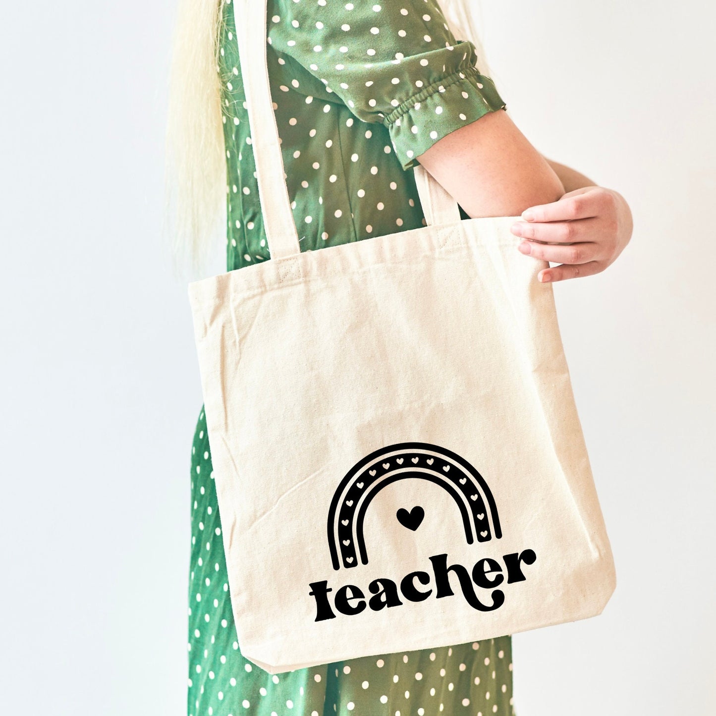 Teacher tote bag, rainbow print, Christmas gift for teachers, reusable cotton canvas shopping bag, thank you teacher present