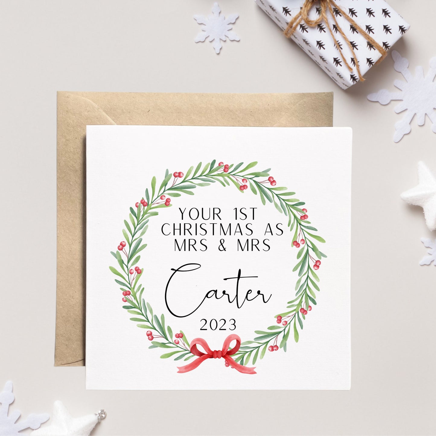 Your first Christmas as Mr & Mrs card for newlyweds of 2023, personalised 1st Xmas married card, daughter/son first year married