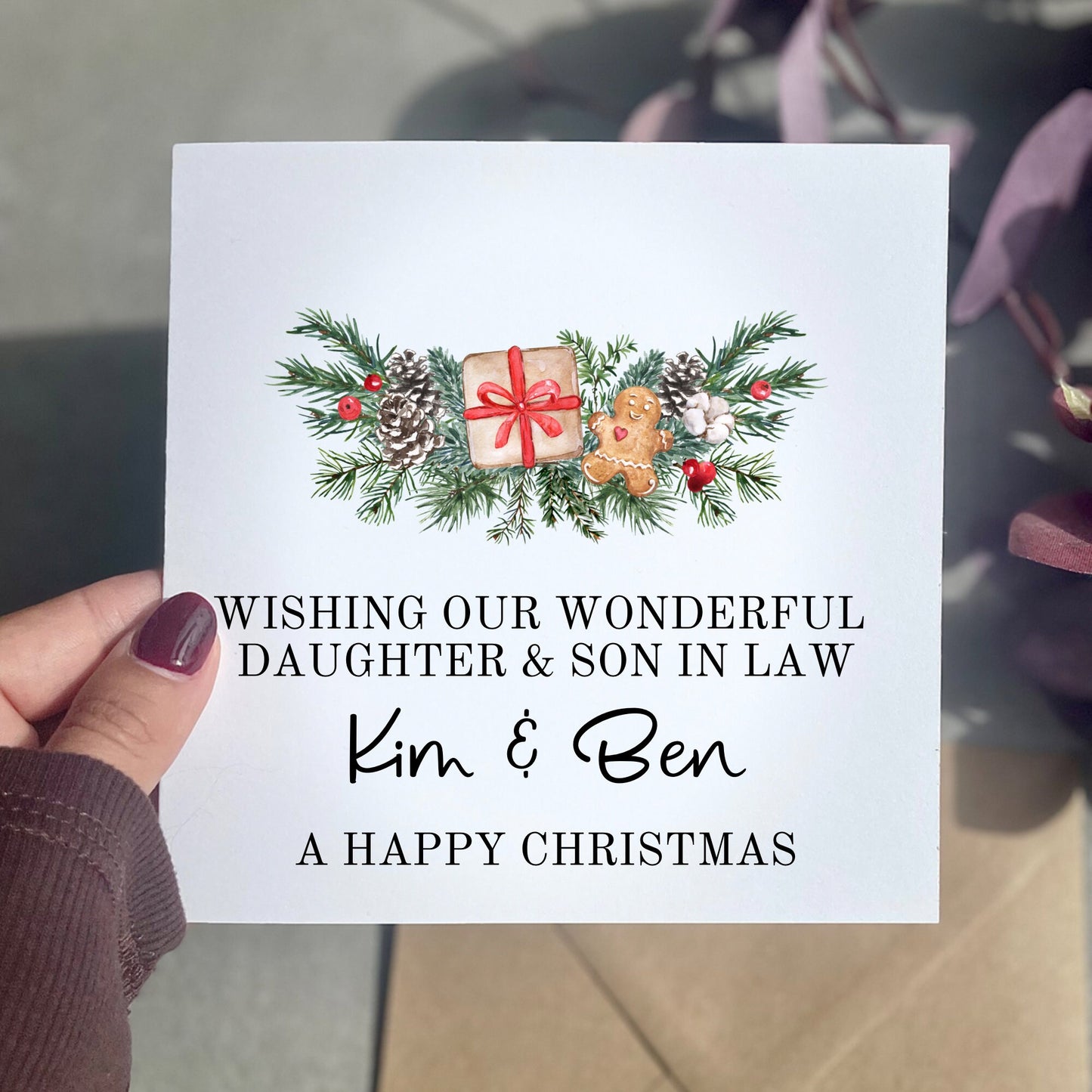 Wishing wonderful Daughter & son in law a happy Christmas card, personalised Christmas card for daughter and her husband