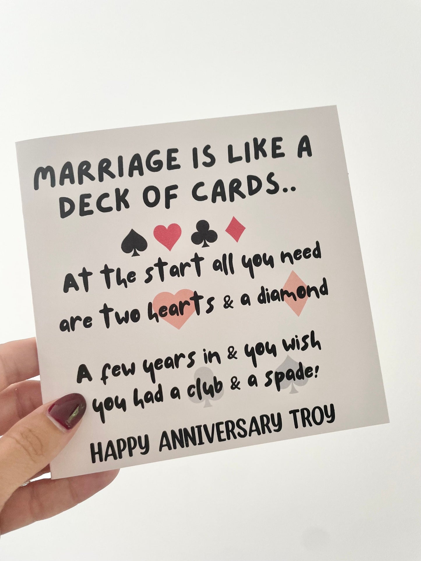 Marriage is like a deck of cards, funny anniversary card for husband and wife, personalised, cheeky wedding anniversary cards