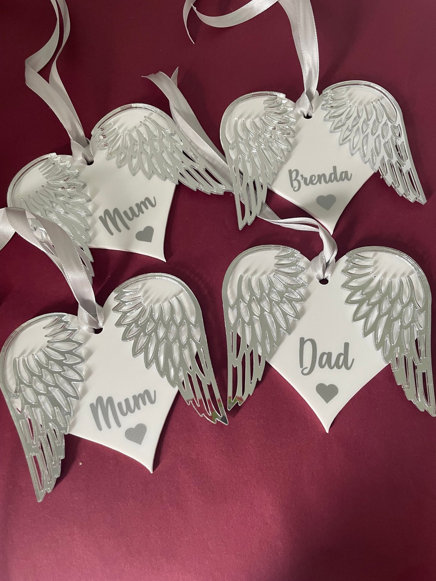 Silver angel wings Christmas tree decoration, memorial gift, baby loss keepsake