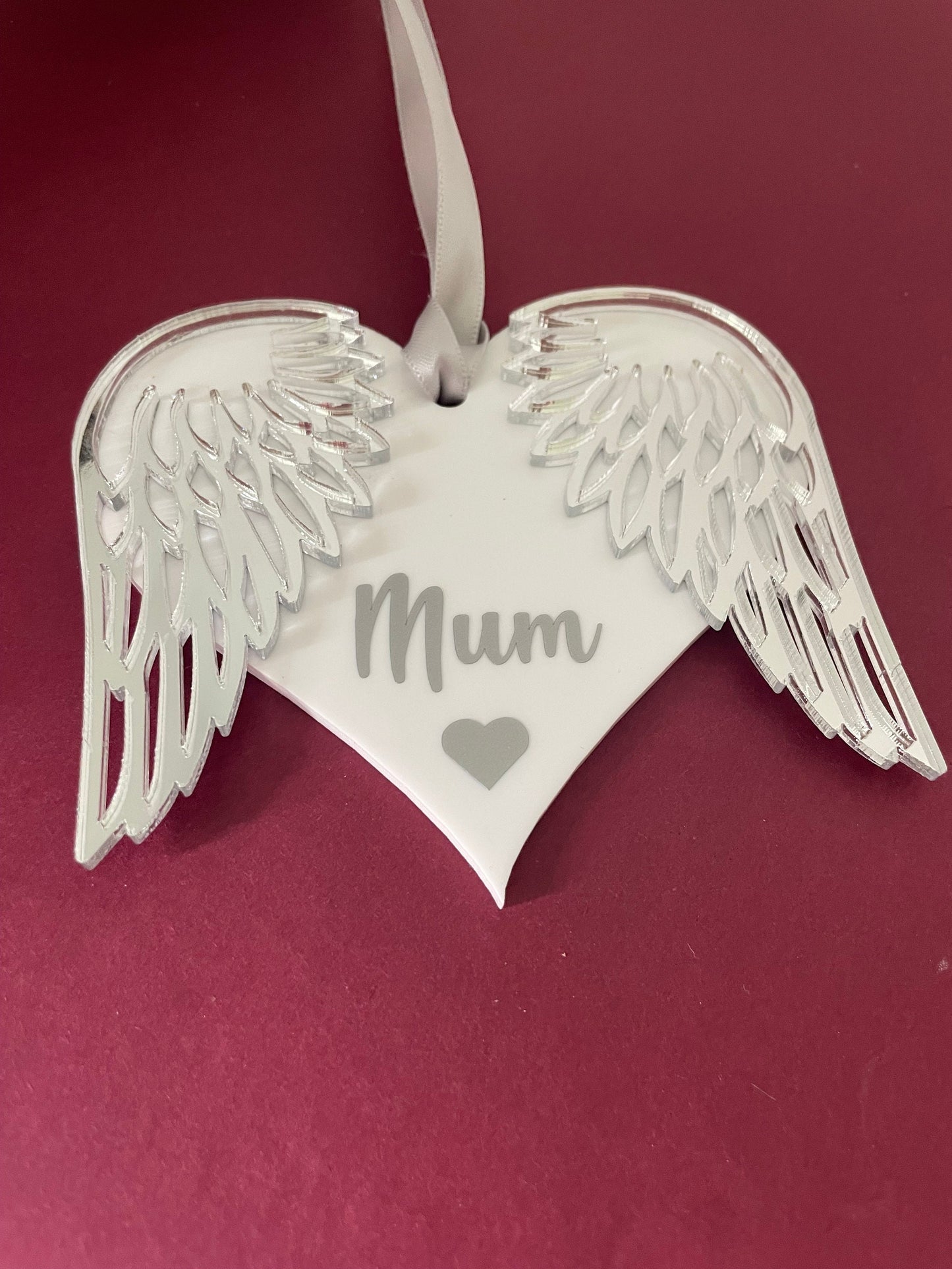 Silver angel wings Christmas tree decoration, memorial gift, baby loss keepsake